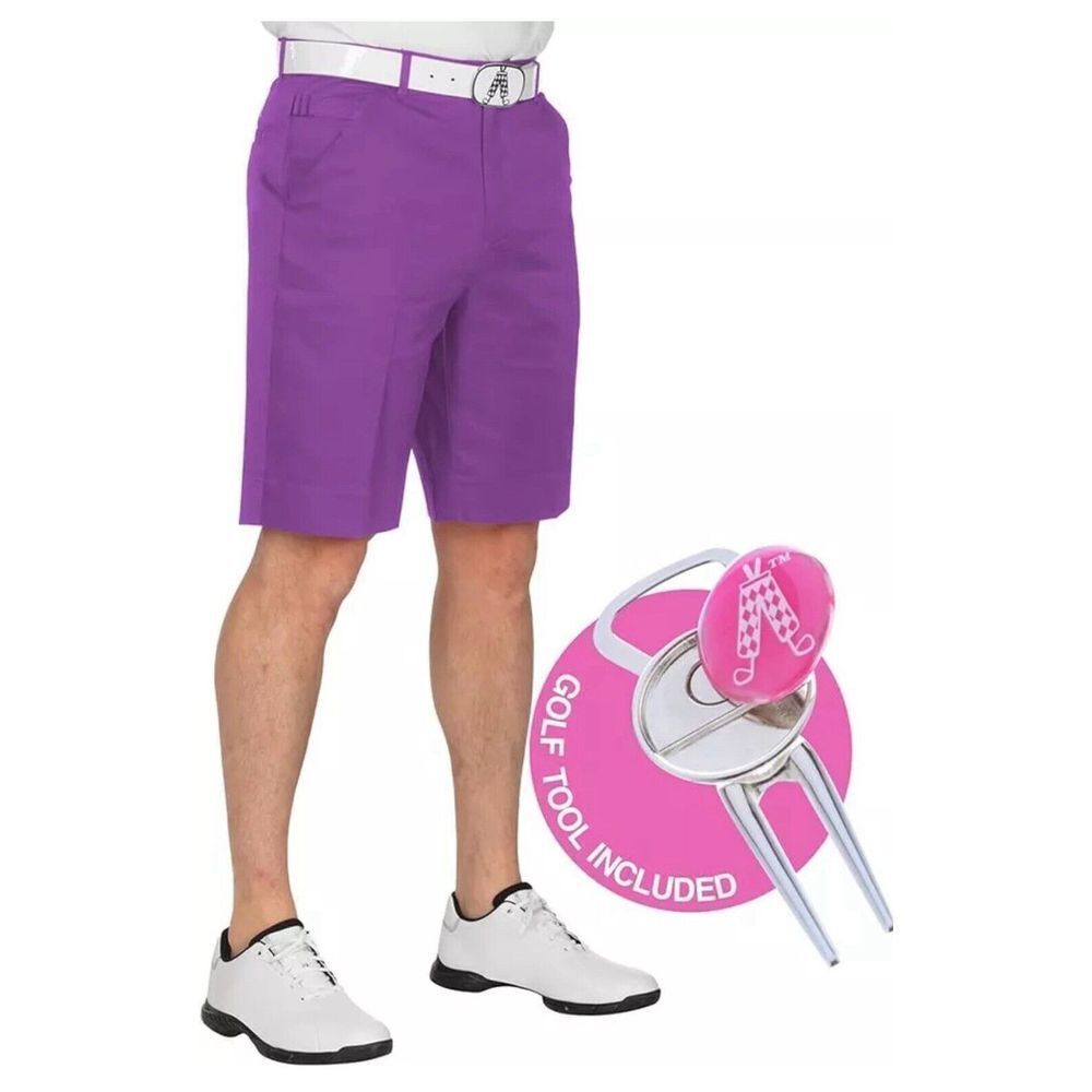 Royal and Awesome Men`s Golf Shorts Purple Patch Golf Shorts + Tool W 42‎ X10